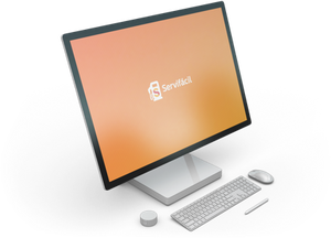 3D render of a Microsoft Surface computer displaying Servifacil's logo